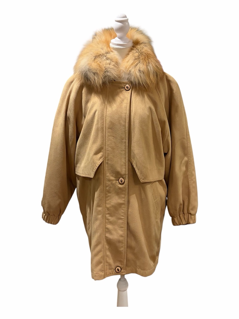 Vintage Natural North Montreal M Mid Length Tan Fur Lined Collar And Lining Coat